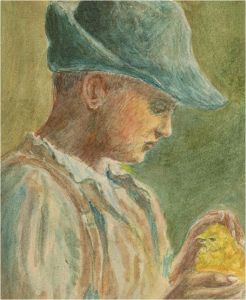 Late 19th Century Watercolour - Boy and Chick
