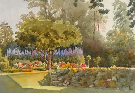 Raymond Turner Barker (1872-1945) - Watercolour, Sunlit Garden