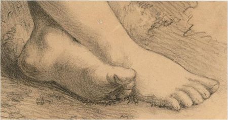 Mid 19th Century Graphite Drawing - Crossed Ankles