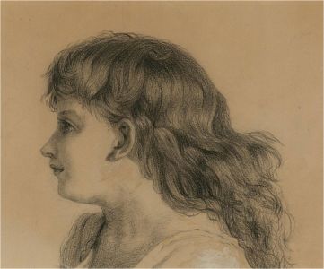 Late 19th Century Graphite Drawing - Portrait of a Girl