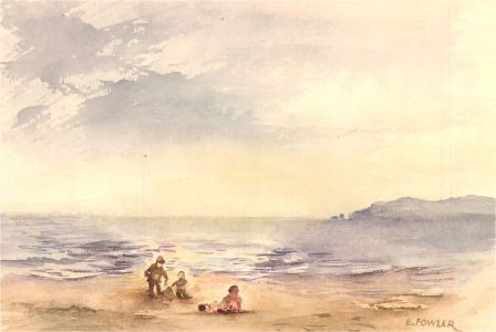 E. Fowler - Contemporary Watercolour, Beach Scene