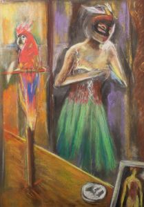Contemporary Pastel - Lady and Parrot