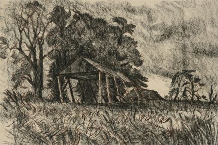 Fyffe Christie (1918-1979) - 1971 Charcoal Drawing, Barn Near Patchworth