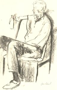 Jean Roberts  - 20th Century Charcoal Drawing, Man with Bottle
