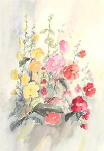 I. Barnes - 20th Century Watercolour, Hollyhocks