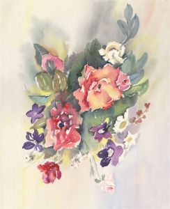 I. Barnes - 20th Century Watercolour, Roses, Daisies and Lilacs