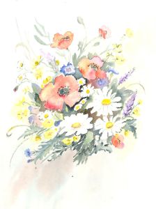 I. Barnes - 20th Century Watercolour, Poppies and Daisies