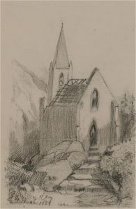 1888 Charcoal Drawing - Ruined Church