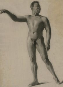 Early 20th Century Charcoal Drawing - Portrait of a Male Nude Figure