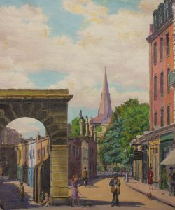 Deirdre Henty-Creer FCIAD FRSA - 1940 Oil, Lively Town Scene