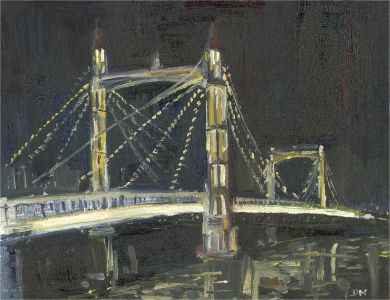Daniel Nichols - 2021 Oil, Chelsea Bridge at Night