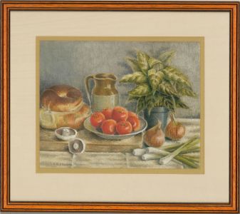 Audrey R. Attwood  - Mid 20th Century Pastel, Bread and Tomatoes