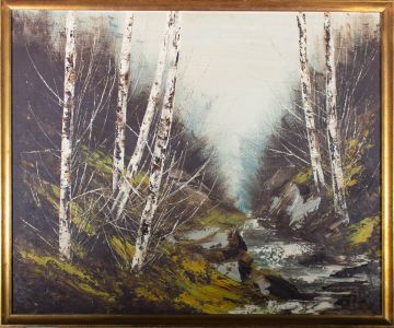 20th Century Oil - Silver Birch In Winter