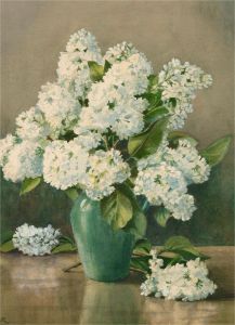 C.W. Reynolds - Early 20th Century Watercolour, White Hydrangeas