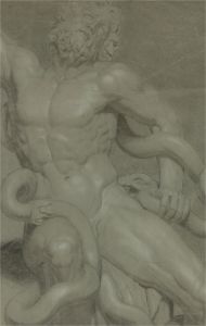 19th Century Charcoal Drawing - Battling a Snake