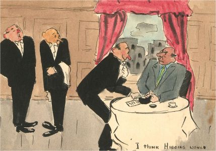 Mid 20th Century Watercolour - The Eager Waiter