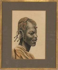 J. P. Ludu - 20th Century Watercolour, African Female Study In Profile