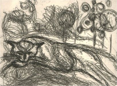 Annelise Firth (b.1961) - 2012 Etching, Time for a Cat Nap