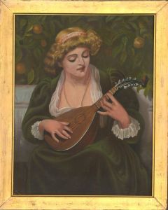 H. Crump  - 1884 Oil, Lady and Lute