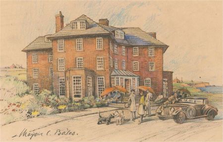 Marjorie C. Bailes - 20th Century Charcoal Drawing, Hotel By The Beach
