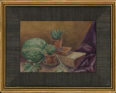 20th Century Watercolour - Watermelon and Cactus