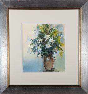 S. B. S.  - Contemporary Watercolour, Vase of Lilies