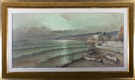 Alessandro Petrin - Mid 20th Century Oil, Moonlight On The Shore