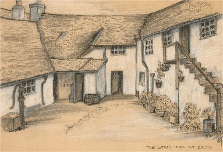 T.B.P. - Mid 20th Century Charcoal Drawing, The Star Inn, St. Erth