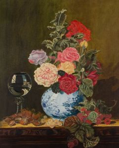 Contemporary Oil - Flowers in Blue Vase