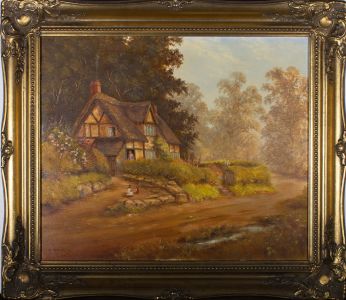 H. Hemmings - Contemporary Oil, Thatched Cottage