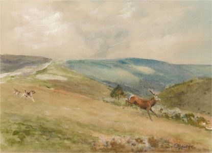Denis Aldridge (1898-1985) - Mid 20th Century Watercolour, Chasing a Stag