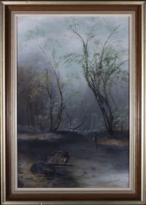 K. Rowlands - Early 20th Century Oil, Woodland River