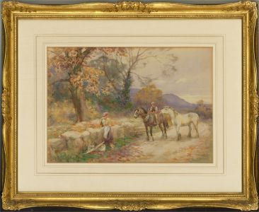 Frederick James Knowles (1874-1931) - Watercolour, A Chat by the Wayside, Wales