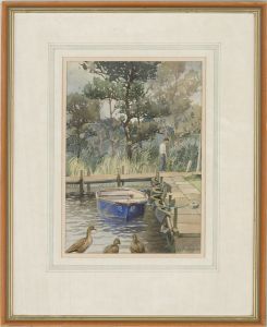 Iris Francis - 1988 Watercolour, Broads Jetty