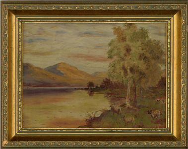 G.G. Spink - 20th Century Oil, Lake Scene with Sheep