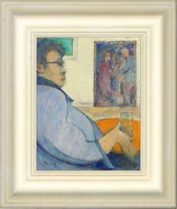 T.P. - Mid 20th Century Oil, Seated Figure in Blue