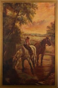 Early 20th Century Oil - Resting the Horses