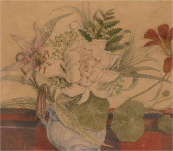 1892 Watercolour - Flowers in Blue and White Vase