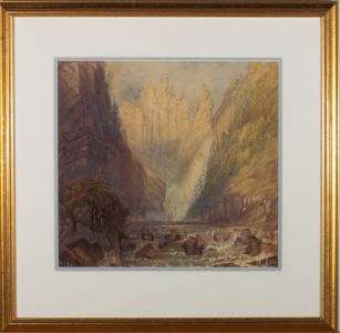 Mid 19th Century Watercolour - Mountain Waterfall