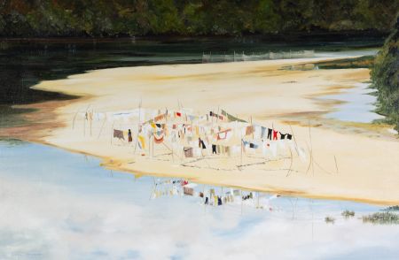 Gordon Metcalfe (b.1935) - Contemporary Oil, Washing Line Reflections