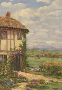 Aveyard - 1948 Oil, Cottage Garden In Summer