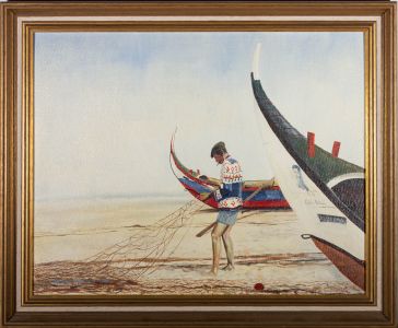 Gordon Metcalfe (b.1935) - 1988 Oil, Fishing Nets
