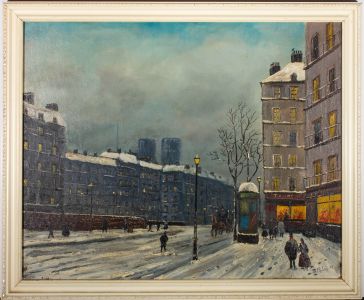 M. Parker - Manner of Maurice Utrillo 1978 Oil, Paris In The Snowy Night