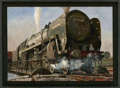 Gordon Metcalfe (b.1935) - 1995 Oil, Western Star Being Turned, Skipton Shed I