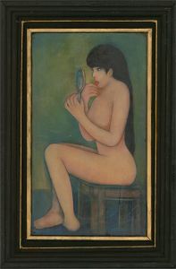 Baron Yamanda - 20th Century Oil, Nude with Hand Mirror