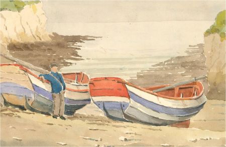 Raymond Turner Barker (1872-1945) - 1912 Watercolour, Flamborough Cobles