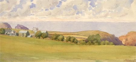 Raymond Turner Barker (1872-1945) - Watercolour, Cornish Hamlet