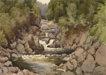 Raymond Turner Barker (1872-1945) - 1937 Watercolour, Salmon Leap, Struan