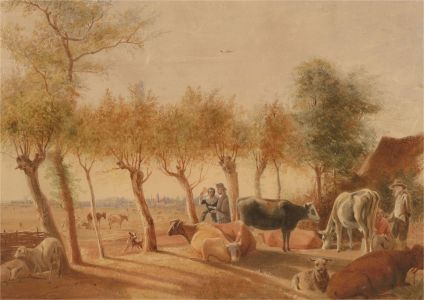 Mid 19th Century Watercolour - The Busy Farm