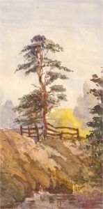 Early 20th Century Watercolour - Tree and Fence